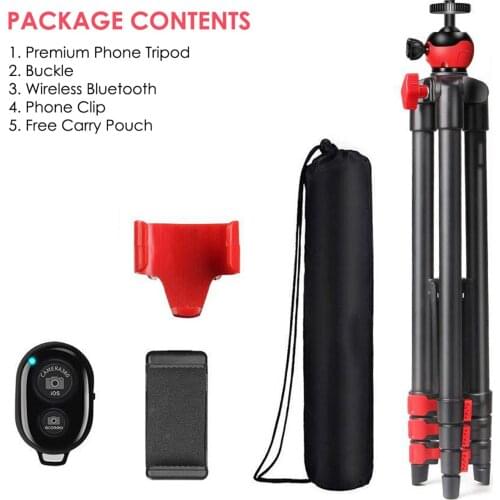 54 Inch Phone Tripod Travel Tripod Portable Camera Tripods With BT Remote Control And Cell Phone Clip 1/4 Inch Screw Mount
