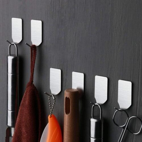 6pcs Metal Wall Hook Self Adhesive Sticky Kitchen Bathroom Key Bag Coat Hanger Storage Hanging Holder Rack #50g