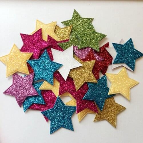 DIY 80PCS 30MM Mixed colors Glitter Star applique patch for clothes hair accessories diy patches craft scrapbook -C22A
