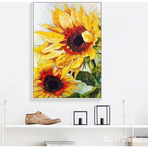 No frame impression sunflower art prints poster canvas printings oil painting printed on canvas wall decoration pictures