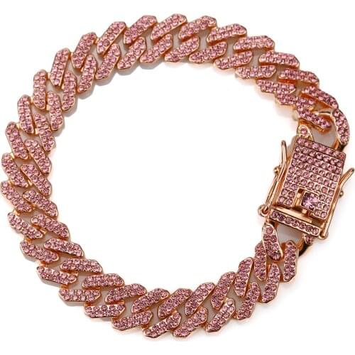 Luxury Miami 12mm Cuban Link Bracelet Rhinestone Alloy Frozen Hip Hop Fashion Punk bracelets & bangles for men Jewelry