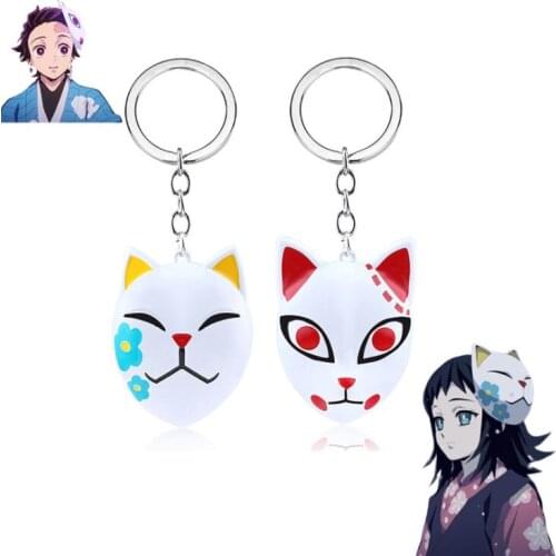 10pcs/lot Anime Demon Slayer Kimetsu no Yaiba Kamado Tanjirou mask keychain keyring pendant toy gift