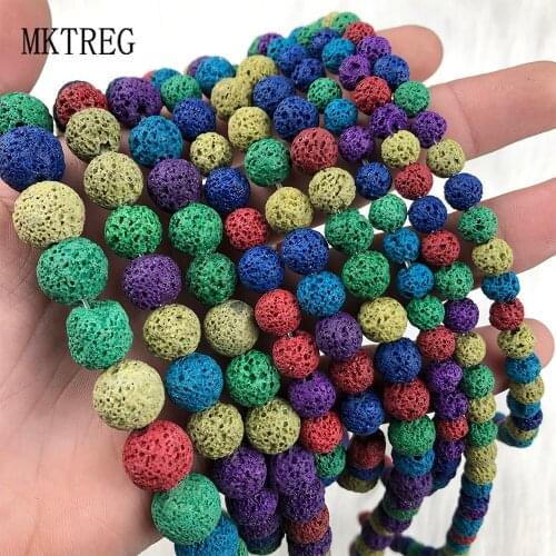 Natural Stone Beads Mixedcolor Rock Volcanic Lava Round Bead For Jewelry Making DIY Bracelet Earring Accessories 15" 6/8/10/12mm