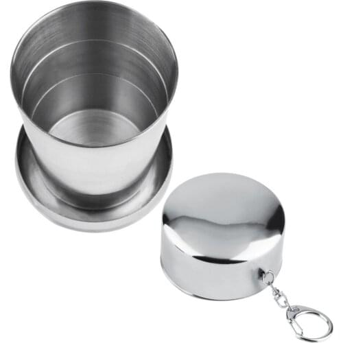 New 75/140/240ml Stainless Steel Folding Cup Traveling Outdoor Camping Hiking Collapsible Cup Portable with Lid