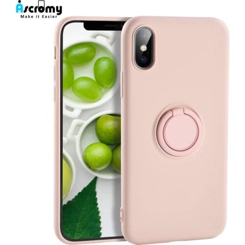 For iPhone XR Case Liquid Silicone Ring Holder Luxury Phone Cover For iPhone 11 Pro 12 X XS Max 8 Plus 7 6S SE 2020 Accessories