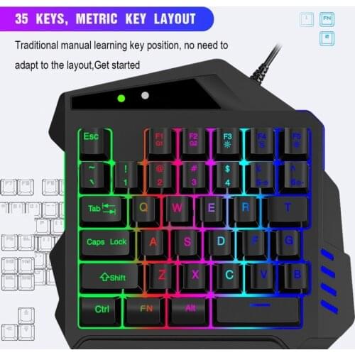 V500 35 Keys RGB Left Hand Gaming Keyboard Analog Controller Input One-Handed Game Controller LED Backlight Keycaps