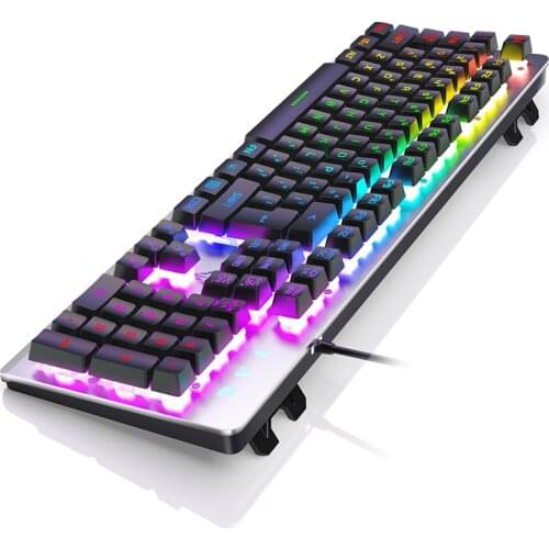 Gaming Keyboard Mechanical Feel 104 Keys Wired USB Voice Control RGB Colourful Backlit Metal Panel Keyboard for PC Laptop Gamer