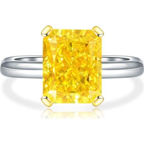 Classic yellow diamond womens ring S925 Sterling Silver High Carbon diamond 5 * 7 radion cut jewelry for wome
