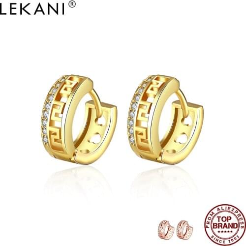 LEKANI Fashion Hollow Out Round Hoop Earrings For Women Single Row Cubic Zirconia Gold Color Earring Anniversary Female Jewelry