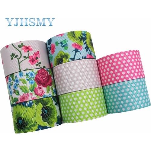 YJHSMY I-1912214,38mm,10yards Colored dots Printed grosgrain Ribbons,Clothing bow cap DIY Home Party decorations materials