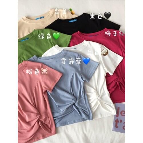 Summer 2019 new Joker solid red T-shirt womens bottoming shirt top tide