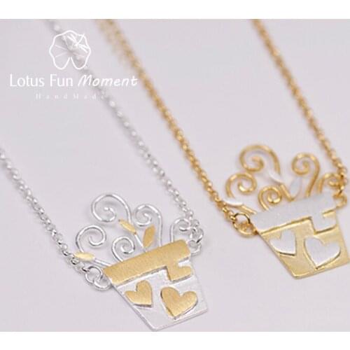 Lotus Fun Moment Real 925 Sterling Silver Designer Fashion Jewelry Lovely Romantic Flower Pot Design Pendant Necklace for Women