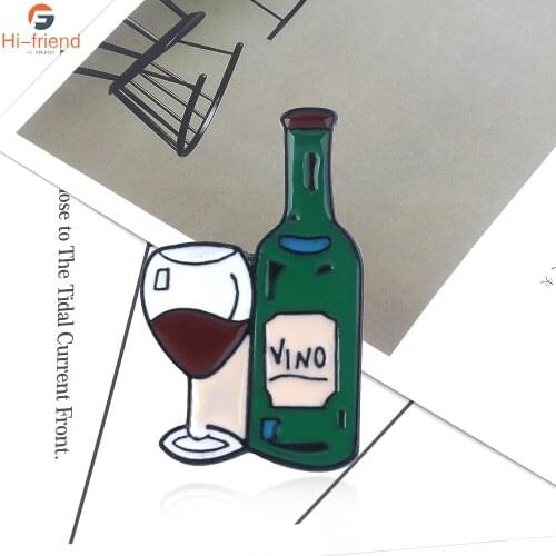 Mini Cute Beer Cocktail Wine Glasses Couple Pins Bottle Cup Brooches Wine Time Enamel Pin Badge Women Man Casual Accessories