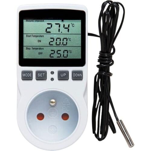 Multi-Function Thermostat Digital Temperature Controller Socket Outlet w/ Timer Switch Sensor Probe Heating Cooling 16A D31 20
