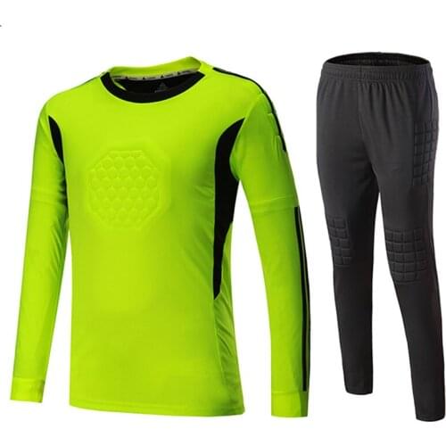 Men Kids Football Goalkeeper Jersey Set 2020 Sponge Goalkeeper Training Uniforms Kits Boys Football Goalkeeper Jersey Set Custom