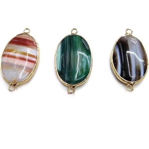 Natural Stone Agates Pendant Oval Shape Double Hole Connector for Jewelry Making DIY Elegant Necklace Bracelet Accessories