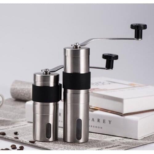 New Manual Coffee Grinder Stainless Steel Ceramic Core Adjustable Coffee Bean Mill With Rubber Loop Ring Washable Kitchen Tool
