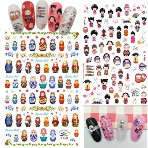 Newest R166 168 Japan and Russian design 3d nail sticker Japan Korea type DIY decal decoration tools for nail accessory