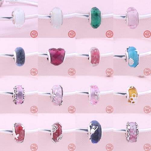 New 925 Sterling Silver Murano Glass Beads Flower Honeycomb Blue Pink Charm Fit Original Pandora Bracelet DIY Women Jewelry Gift