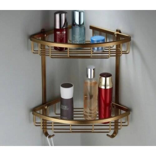 Wholesale and retail Wall Mounted Antique Brass Bathroom Corner Shelf Bathroom Shampoo Shelf Bath Shower Shelf Soap Holder