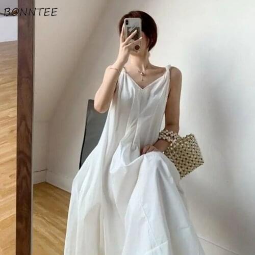 Sleeveless Dress Women White Summer New Loose Beach Casual Cool Trendy Harajuku Backless Vacation All-match Design Popular Soft