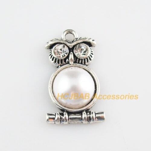 8 New Owl Birds Charms Tibetan Silver Tone Retro Animal White Acrylic Pendants 16.5x28.5mm
