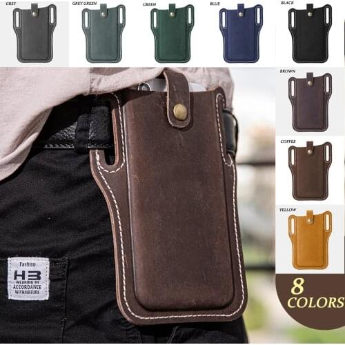 Mens Genuine Leather Waist Bag Retro EDC Tool Organizer Can Accommodate 6.3 Inch Cell Phone Bag Waist Belt Wallet Card, Holder