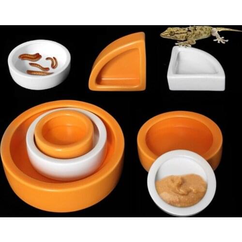 Reptile Water Food Bowl Worm Dish Ceramic Pet Bowls Anti-Escape Mini Reptile Mealworms Bowl for Lizard Turtle Bearded Dragon