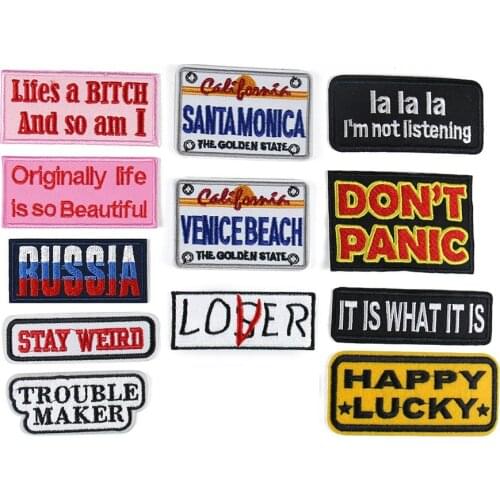 Lucky Happy Funny Lover Loser Trouble California Stay Weird Cool Embroidery Sew Iron On Patch Badge Clothing Bag Applique DIY