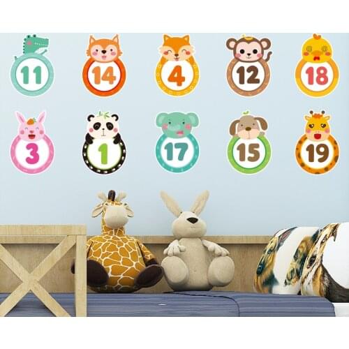 [shiuekongjian] Cartoon Animals Wall Sticker DIY Numbers Mural Decals for Kids Room Baby Bedroom Nursery House Decoration
