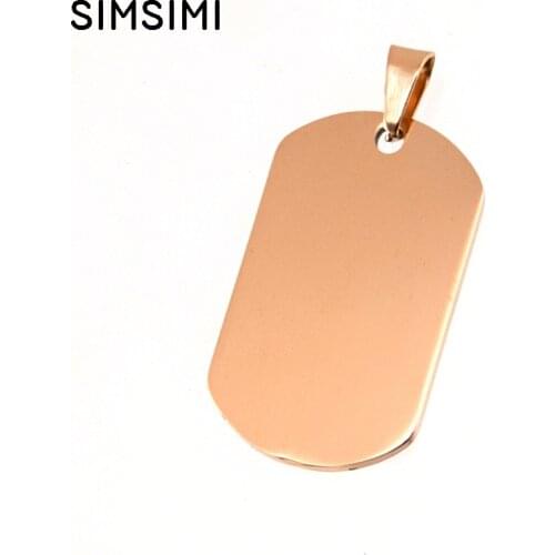 Simsimi Rose Gold color women military tags Stainless steel pendant mirror polished blank 15x26mm charm pendant 5pcs
