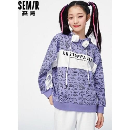 SEMIR Sweater women fashion hooded fun print sportswear 2021 spring new loose short trend college top