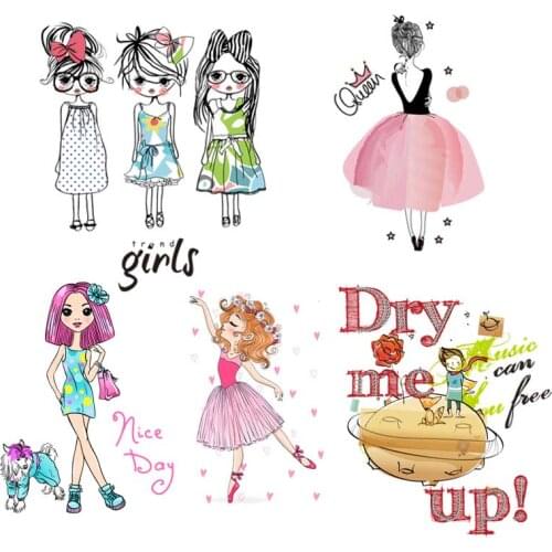 Cartoon Girl Patch Iron On Transfer For Clothing Dancing Girl Heat Transfer Thermal Sticker On Clothes Cute Applqiue For Clothe