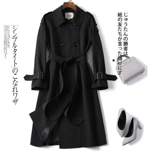 Windbreaker Womens Middle Long 2021 Spring Dress New Korean Style Temperament Slim British Chic Black Coat Spring and Autumn