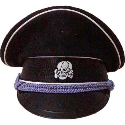Army Elite Infantry German Officer Wool Hat Visor Cap Silver Cord Field Black