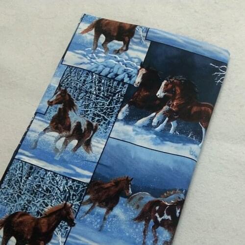 Vivid 3D Checks Running Horse in The Snow Printed Cotton Fabric 50x105cm Animal Fabric Patchwork for Cloth Dress Home Decor
