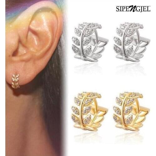 SIPENGJEL Hot Selling Leaves Full Zirc Hoop Earrings Small Circle Piercing Ear Earrings For Women Valentine Jewelry Gift 2021