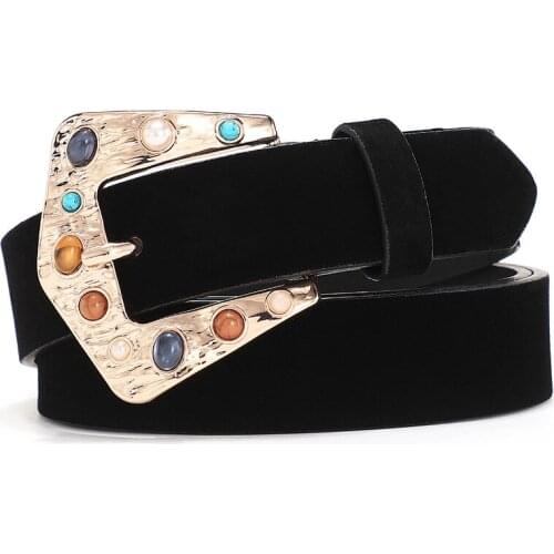 [HIMUNU] Newest Fancy Color Diamond Belts for Woman European and American Fashion Pin Buckle Women Belts