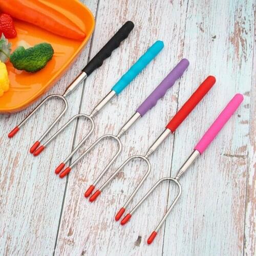 1PCS Stainless Steel Barbecue Fork Plastic Extendable Roasting Fork Telescoping Fork Telescoping Rotating Forks BBQ Tool