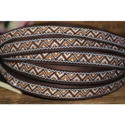 20yards/lots Woven Jacquard Ribbon 1.5cm brown background Geometric pattern IS-2740