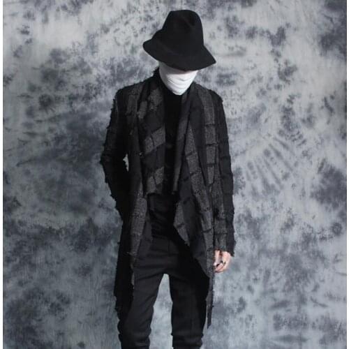 2020 new designer rough selvege color block trench coat men overcoat long sleeve mens cardigan clothing outerwear personality