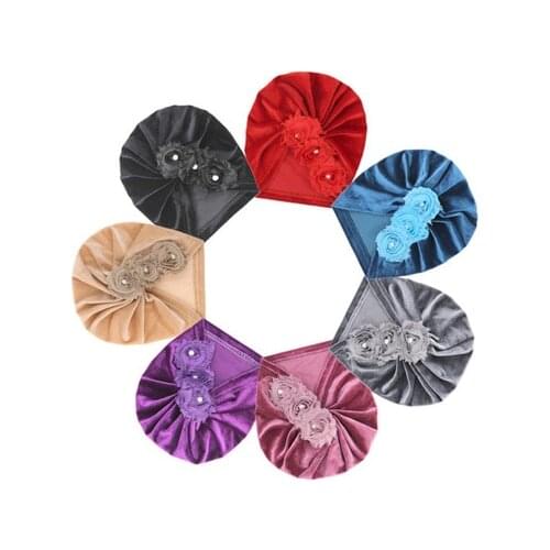 2020 Solid Color Flowers Hat Baby Headbands Soft Comfortable Velvet Turban Children Kids Hair Accessories Baby Girl Hat Headwear