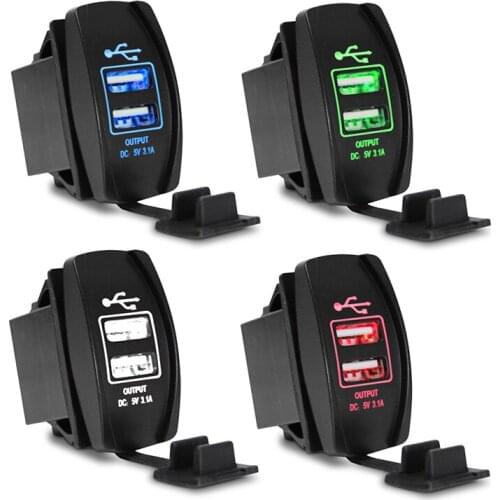 3.1A Dual USB Car Cigarette Lighter Socket Splitter Charger Power Adapter 12-24V LED Light Rocker Switch Panel