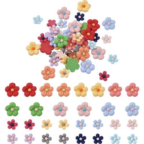 60Pcs Mixed Flower Flatback Resin Cabochons Craft Scrapbook Headwear Decoration Charms For For DIY Brooch Jewelry Making