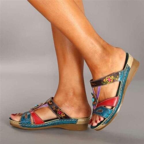 Bohemians Style Fashion Non-Slip Wedges Sandals Female Slide Wedges Sandal Flat Sandals Flip Flop For Woman Zapatillas Mujer