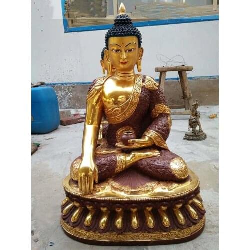 65cm XL HUGE 2021 Temple GOOD Buddha HOME Lobby Protection Vajrayana Gold-plated Lotus Sakyamuni Amitabha Buddha brass statue