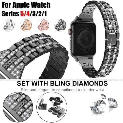 Diamonds Strap For Apple Watch Band 5 4 3 2 1 Stainless Steel Bracelet for iWatch 44mm 40mm 42mm 38mm Smart Watch Accessories