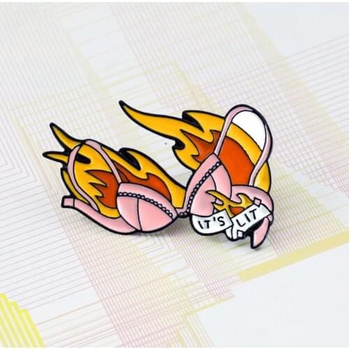Its Lit Brooch Sexy Pink Bikini Flame Bra Pin Special Design Enamel Denim Collar Shirt Badge Women Lovers Jewelry Gifts