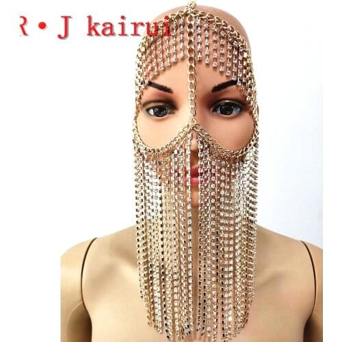 New RJkairui Style RJH010 New Fashion RJH010 Gold Head Chains Layers Gold Rhinestone Headwear Chains Unique Costume Jewelry