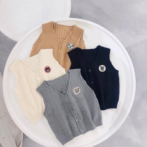 Childrens vest 2019 autumn Korean cardigan boys and girls fashion cartoon V-neck childrens clothing baby knitted vest jacket